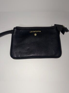 Liz Claiborne Black Leather Wristlet with Gold Logo